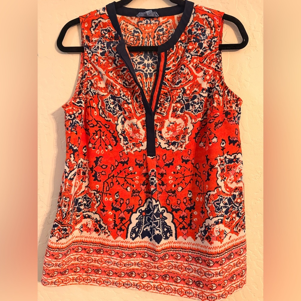 Sleeveless Red and Blue Patterned Women's Top